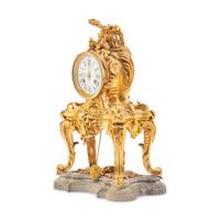 A Louis XV Style Gilt Bronze and Marble Table-Form Mantel Clock