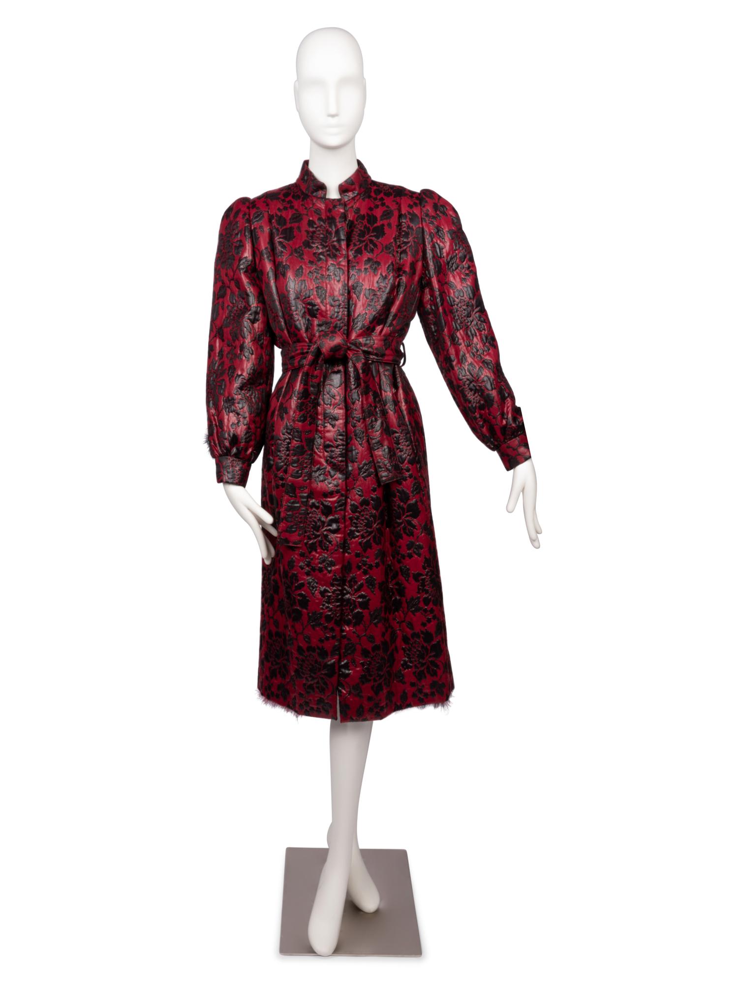 André Laug Feather-Lined Coat with Belt, 1980s