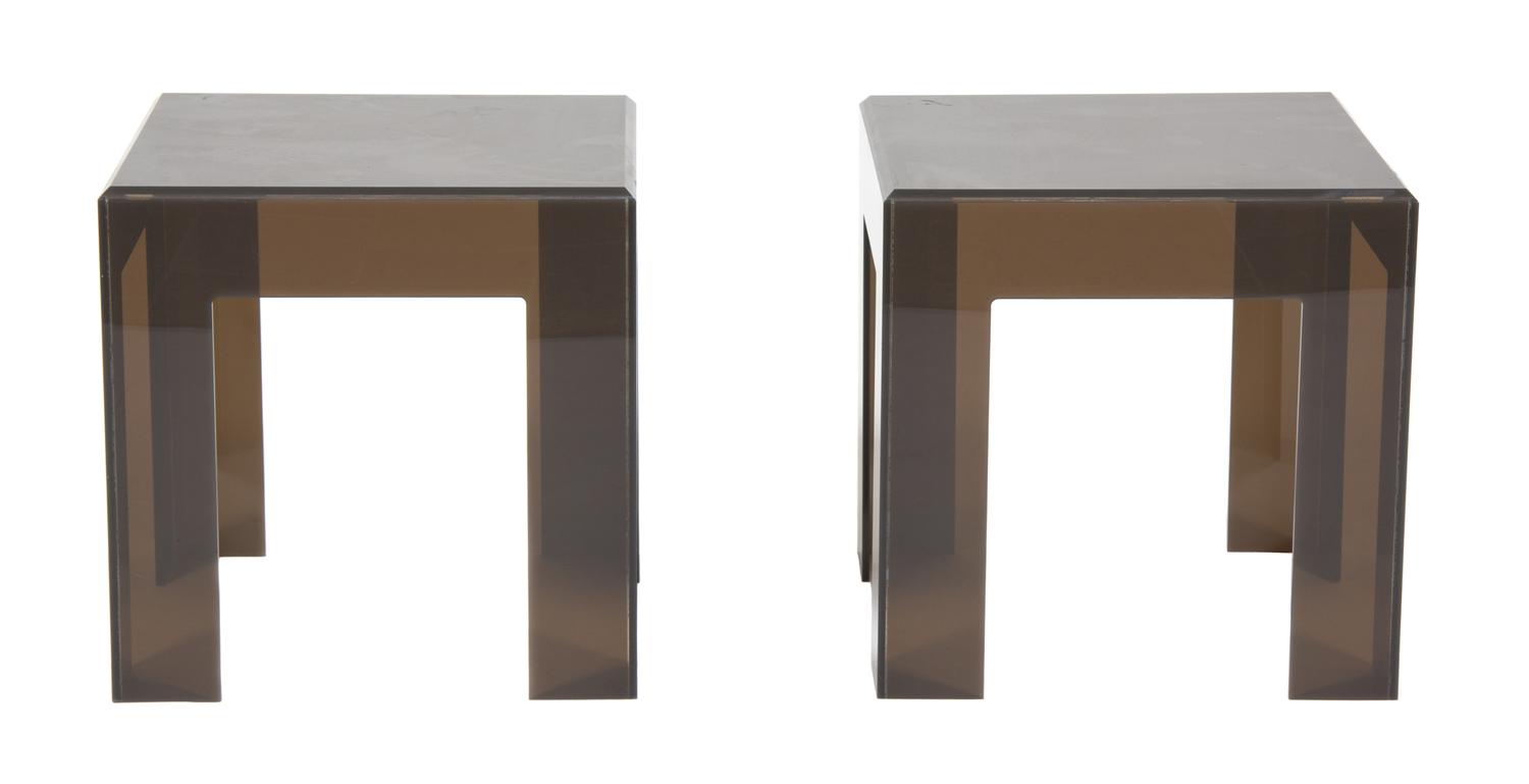 A Pair of Smokey Plexiglass Square Side Tables Height 16 x width 16 x depth 16 inches. — 20TH CENTURY