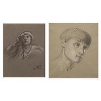 Elihu Vedder (American, 1836–1923) — Study for "Return from Calvary - the Ninth Hour from Crucifixion," c. 1867; together with Sketch of a Boy's Head (Two Works)