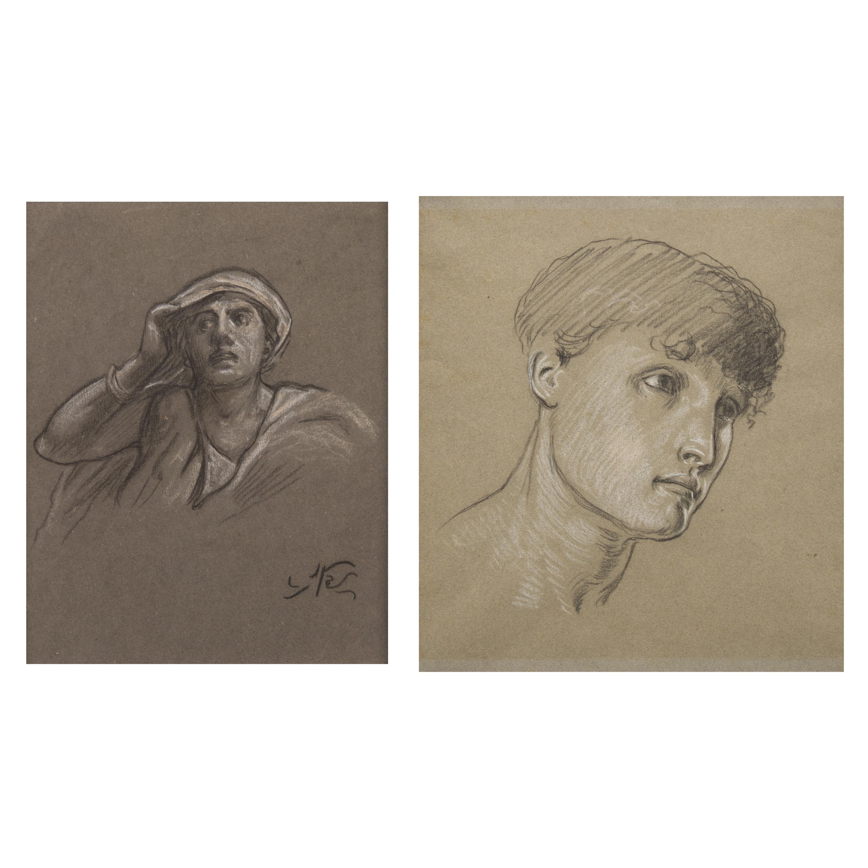 Elihu Vedder (American, 1836–1923) — Study for "Return from Calvary - the Ninth Hour from Crucifixion," c. 1867; together with Sketch of a Boy's Head (Two Works)