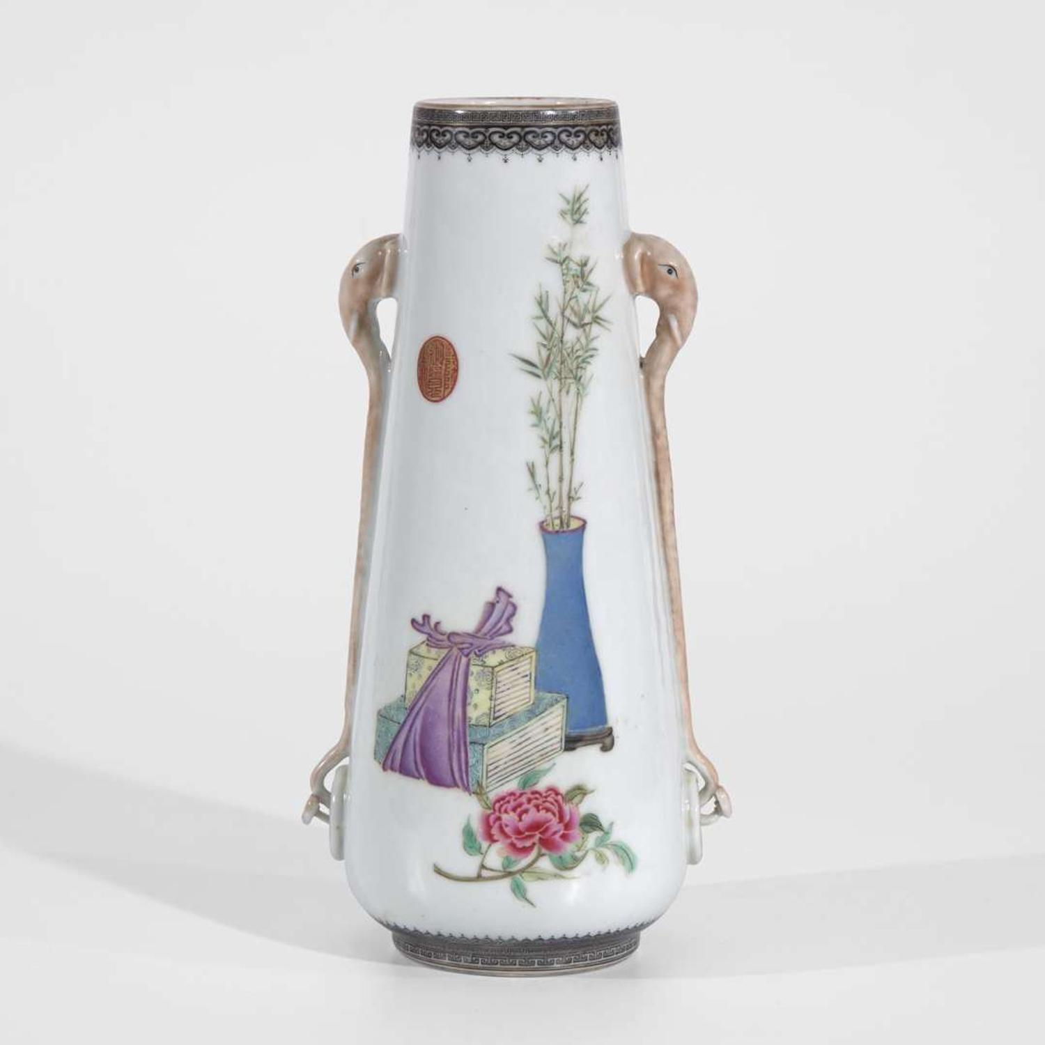 A Chinese enameled eggshell porcelain "Winter Landscape" dish, signed Yu Wenxiang, and a vase 薄胎瓷盘及人物画瓷瓶 20th century ????
