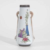 A Chinese enameled eggshell porcelain "Winter Landscape" dish, signed Yu Wenxiang, and a vase 薄胎瓷盘及人物画瓷瓶 20th century ????