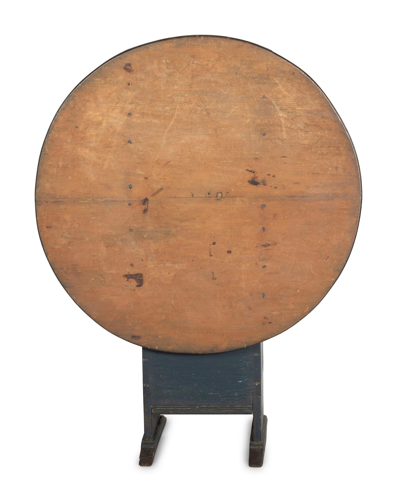 A Country Blue Painted Pine Shoe-Foot Hutch Table