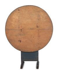 A Country Blue Painted Pine Shoe-Foot Hutch Table