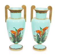 A Pair of Continental Pale Blue Opaque Glass Vases