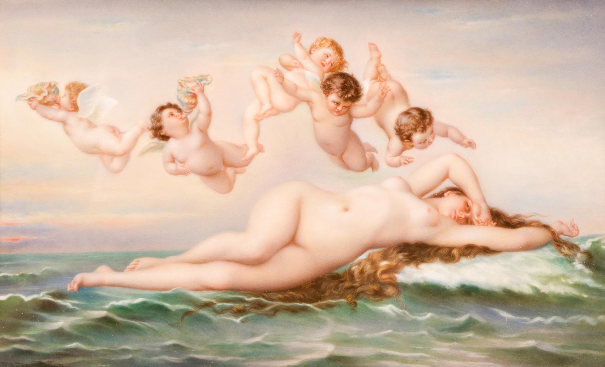 A Berlin (K.P.M.) Porcelain Plaque Depicting "The Birth of Venus" After Alexandre Cabanel