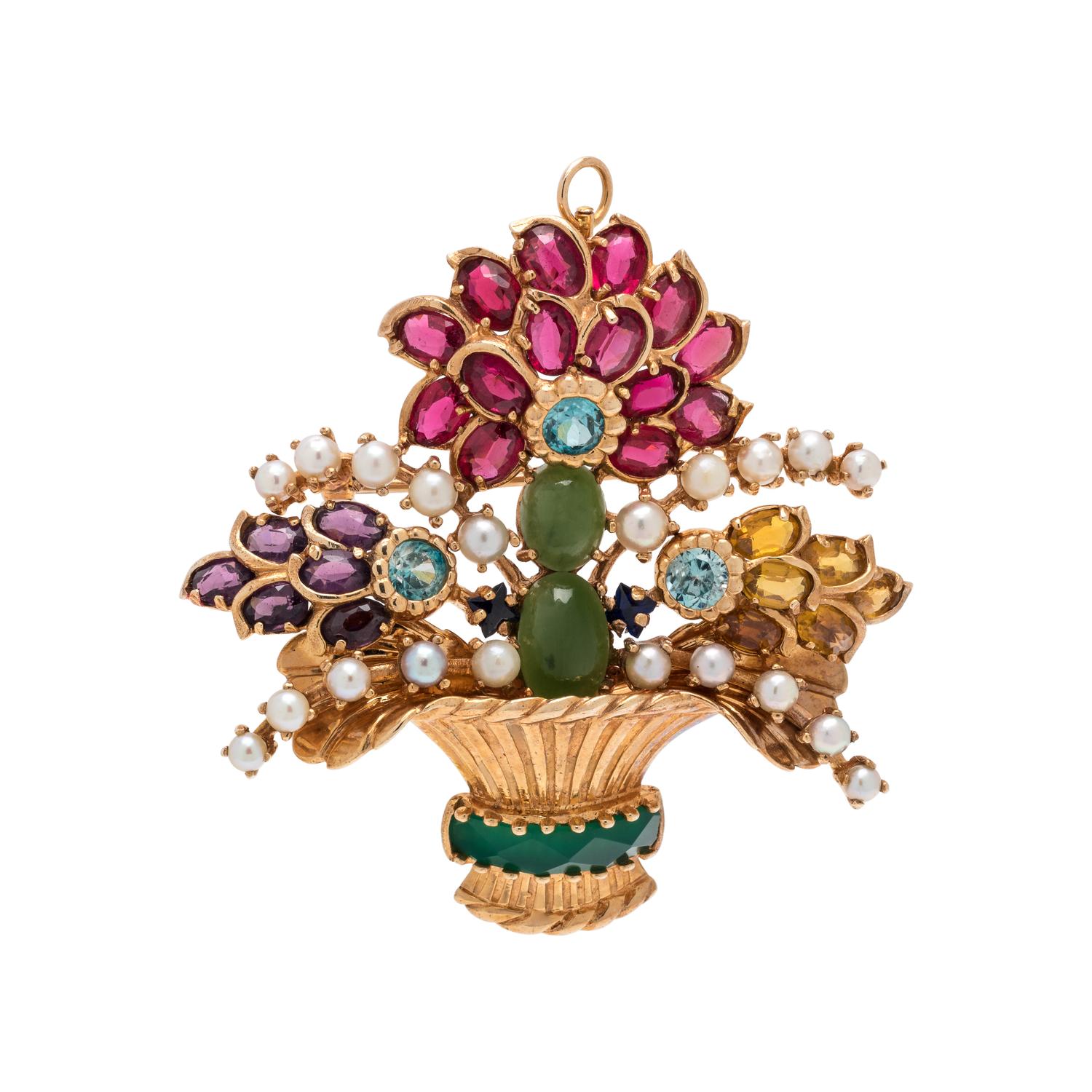 ROSE GOLD AND MULTIGEM GIARDINETTO PENDANT/BROOCH