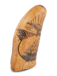 A Scrimshaw Tooth with Polychrome Depiction of the USS Pennsylvania