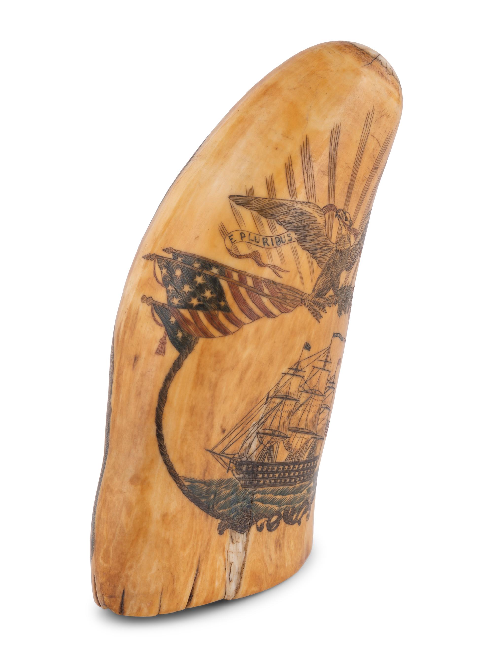 A Scrimshaw Tooth with Polychrome Depiction of the USS Pennsylvania