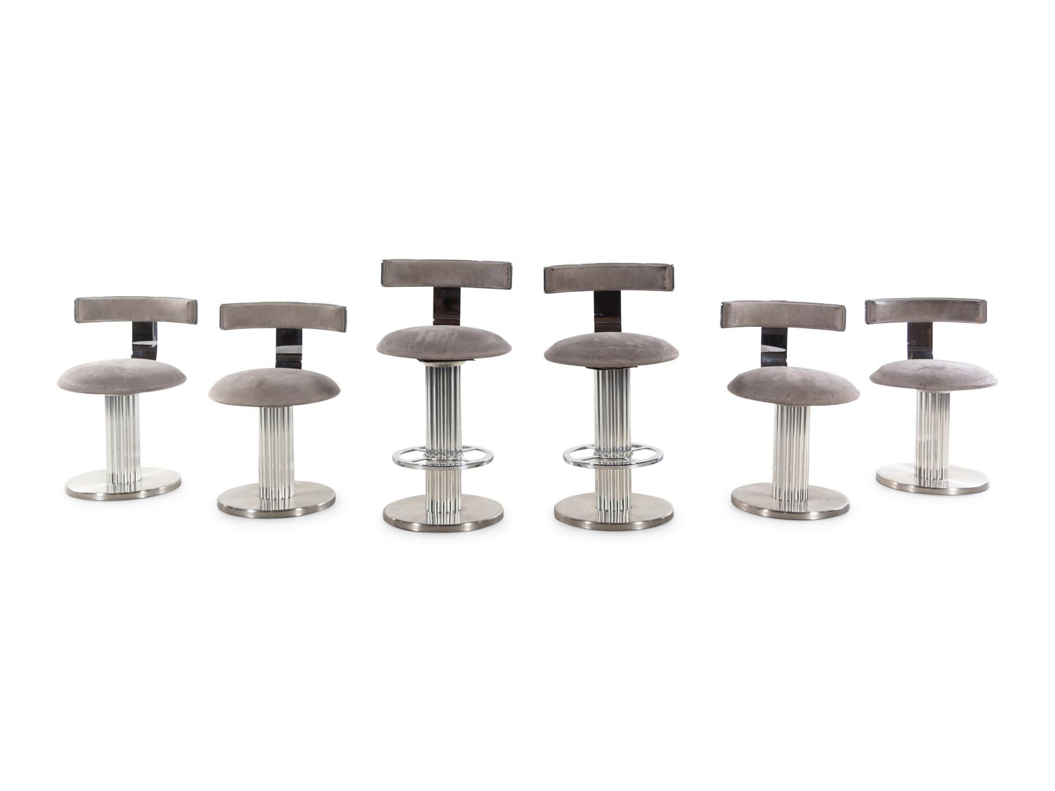 A Set of Four Polished Chrome Swivel Chairs and Two Swivel Bar Stools
