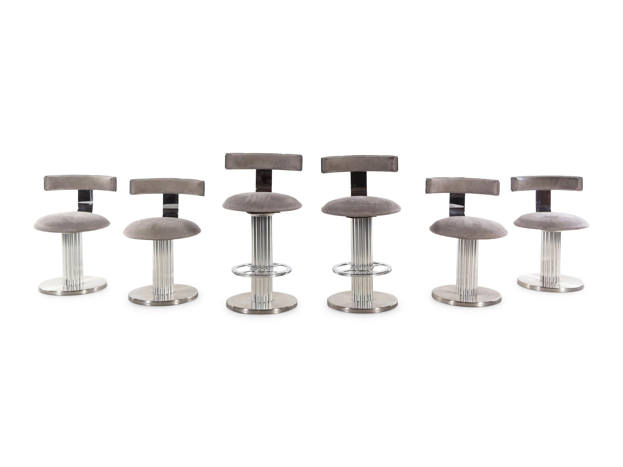 A Set of Four Polished Chrome Swivel Chairs and Two Swivel Bar Stools
