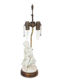 A French Biscuit Porcelain Group Mounted as a Lamp