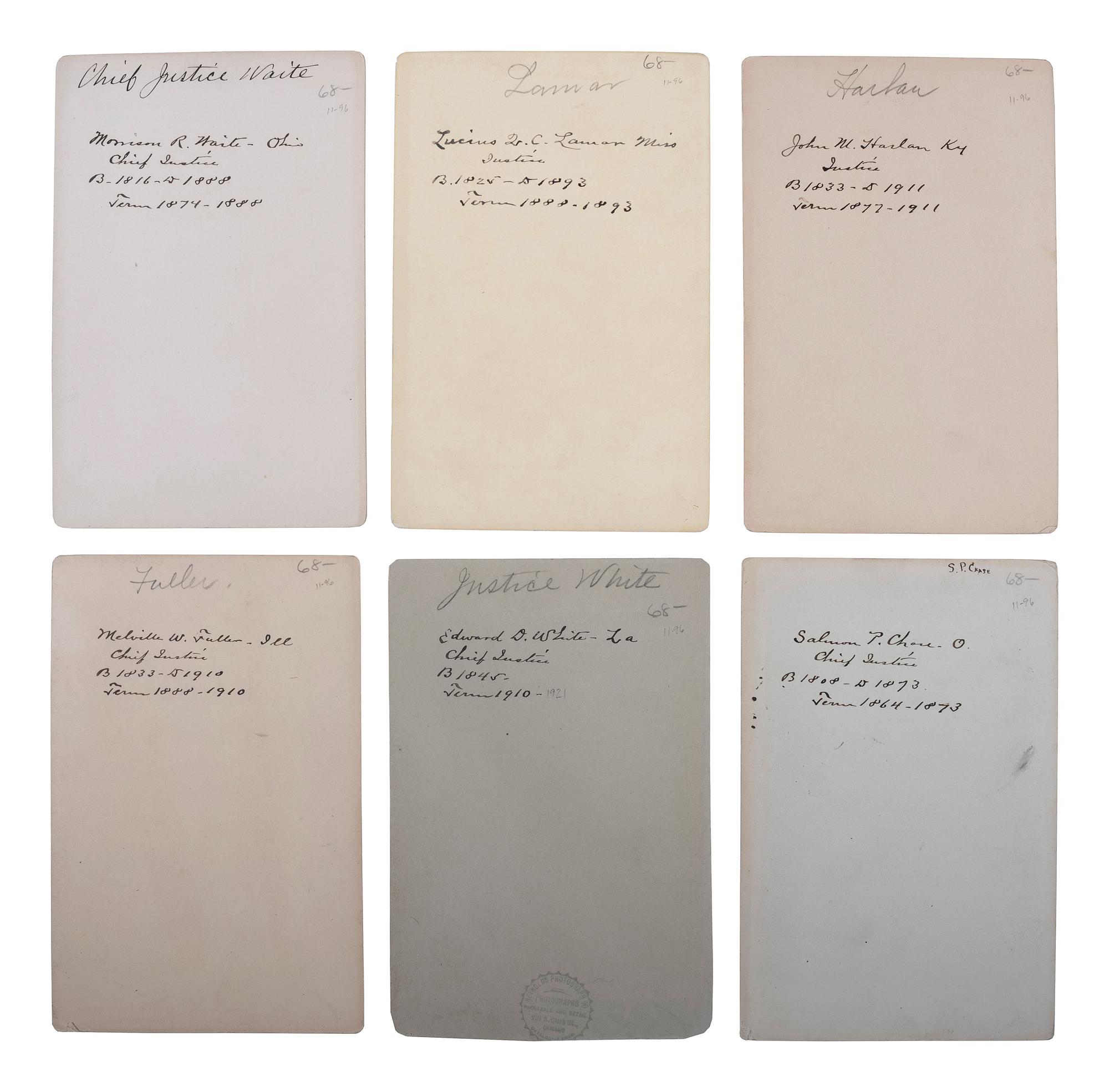 [SUPREME COURT]. A group of 6 cabinet card portraits of justices, notably Salmon P. Chase and other chief justices, comprising: