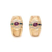 YELLOW GOLD, MULTIGEM AND DIAMOND EARCLIPS