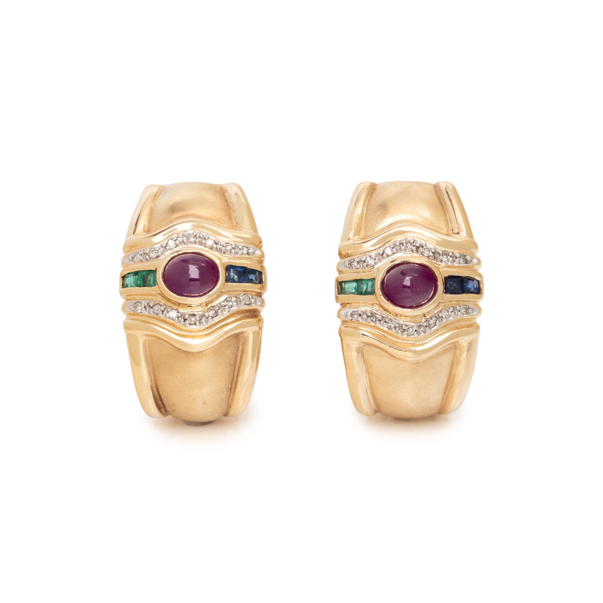 YELLOW GOLD, MULTIGEM AND DIAMOND EARCLIPS