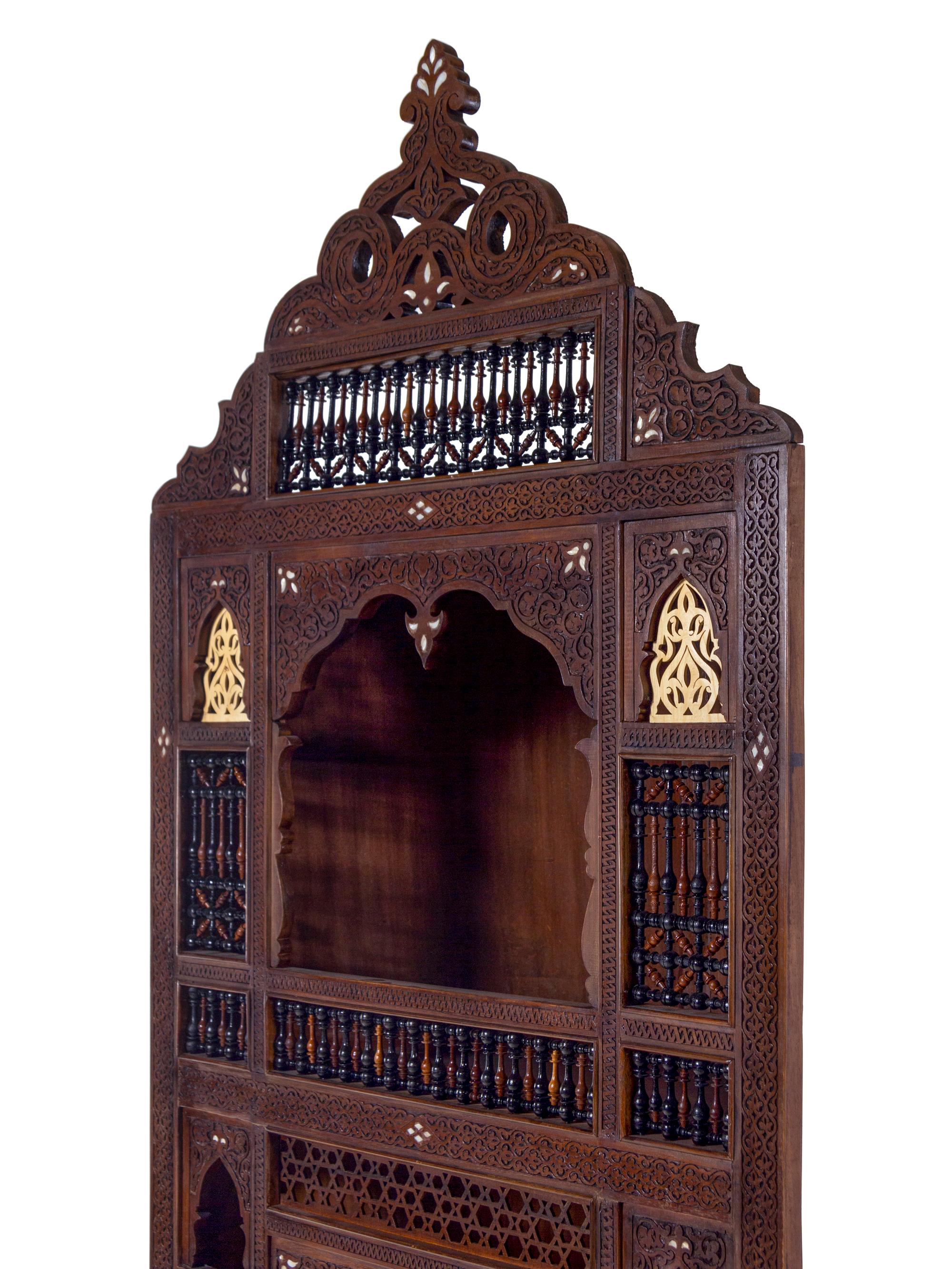 A Pair of Syrian Mother-of-Pearl Inlaid Corner Cabinets