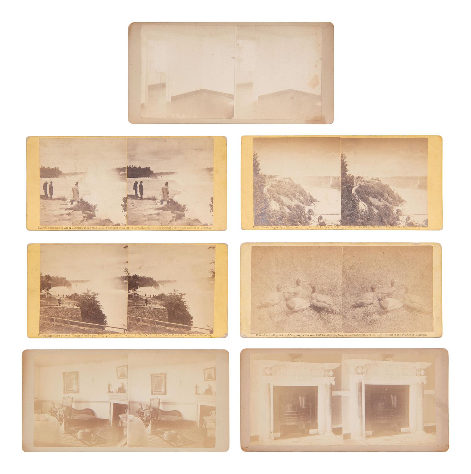 GARDNER, Alexander (1821-1882), photographer. 7 rare stereoviews, incl. Niagara Falls and Washington's home.