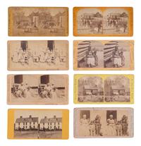 [EARLY PHOTO.] 17 stereoviews of African American domestic life, incl. cabin views and family scenes