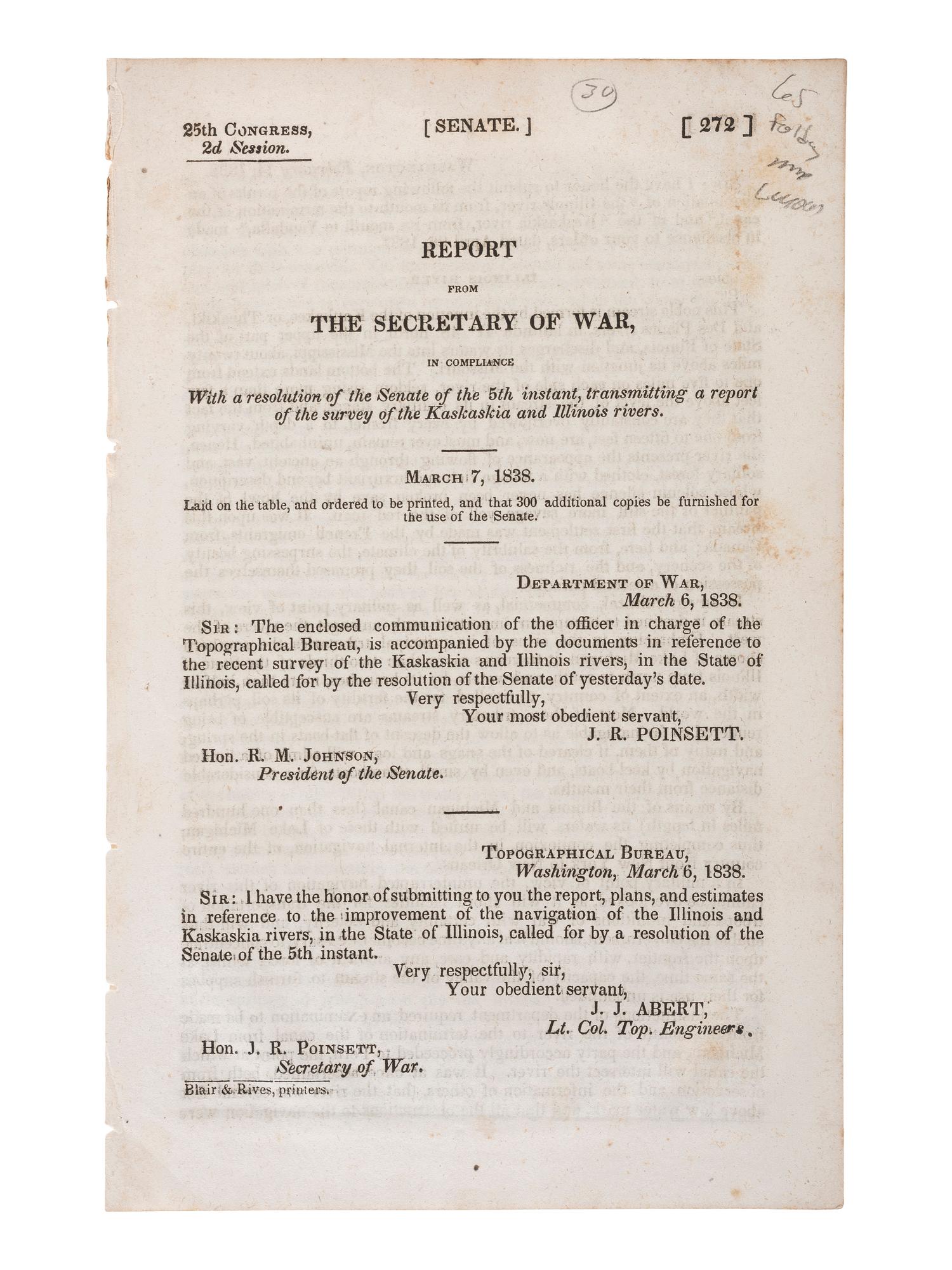 [TRANSPORTATION] -- [CANALS]. A group of maps and pamphlets related to early 19th-century Midwest transportation routes including a Map and Profile of the Proposed Route for the Michigan and Illinois Canal.