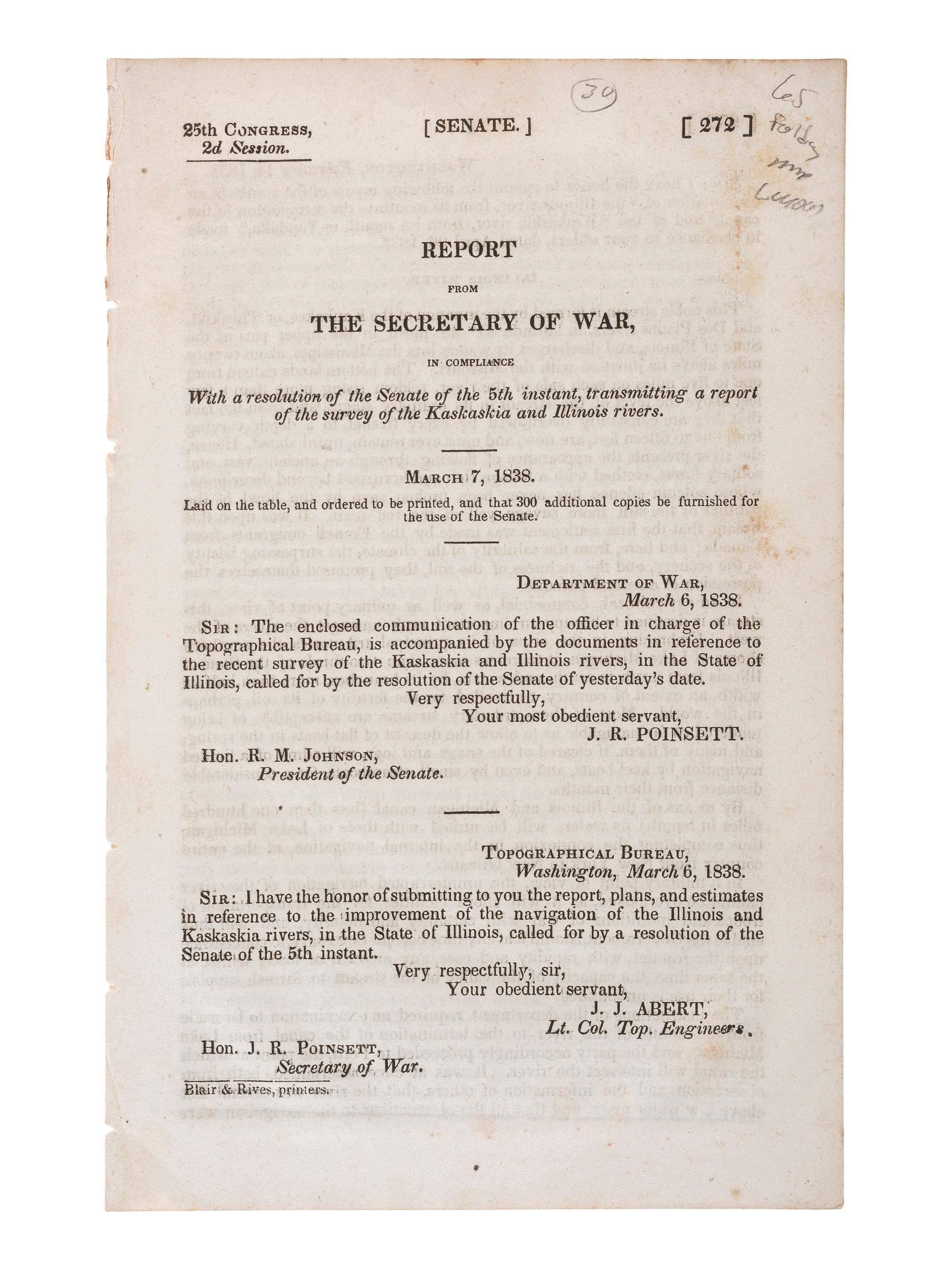 [TRANSPORTATION] -- [CANALS]. A group of maps and pamphlets related to early 19th-century Midwest transportation routes including a Map and Profile of the Proposed Route for the Michigan and Illinois Canal.