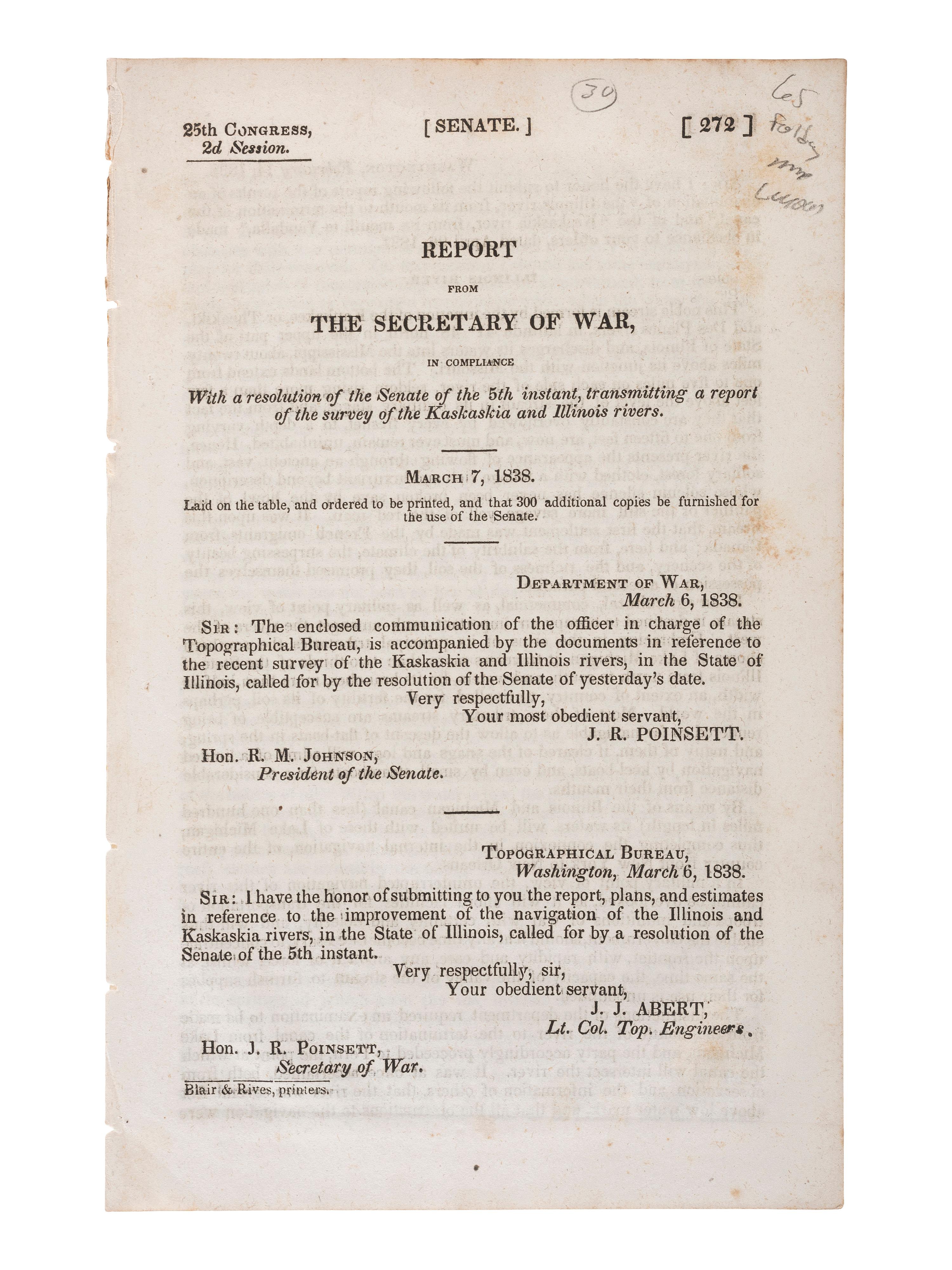 [TRANSPORTATION] -- [CANALS]. A group of maps and pamphlets related to early 19th-century Midwest transportation routes including a Map and Profile of the Proposed Route for the Michigan and Illinois Canal.