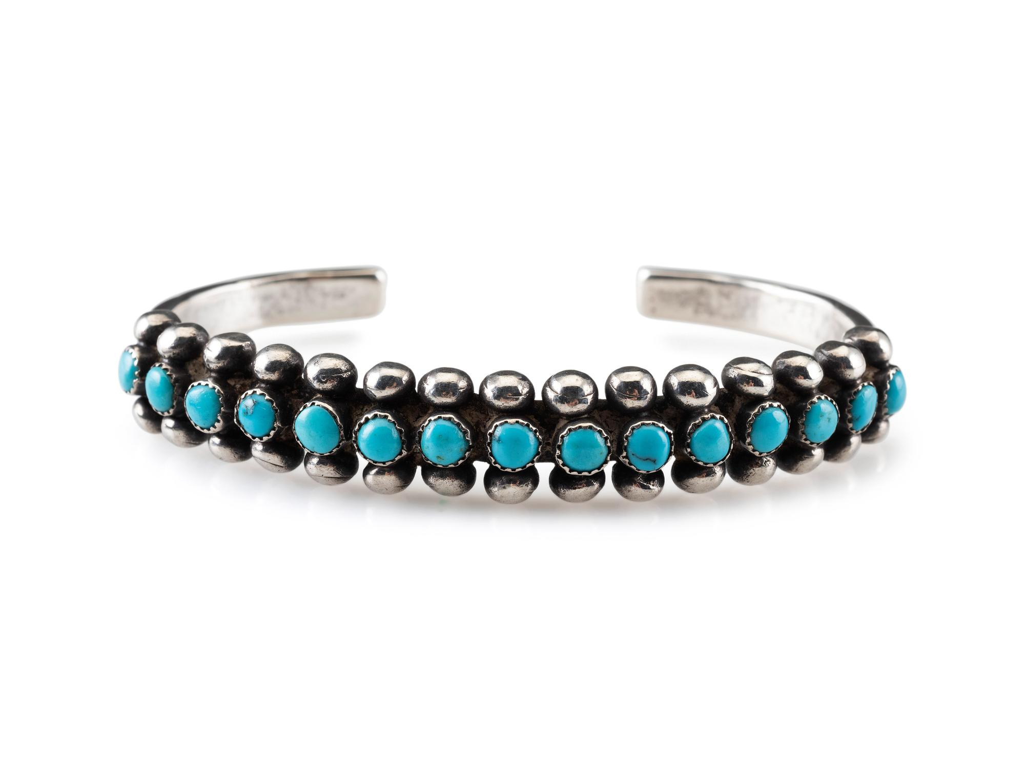 Navajo or Zuni Silver and Turquoise Cuff Bracelet