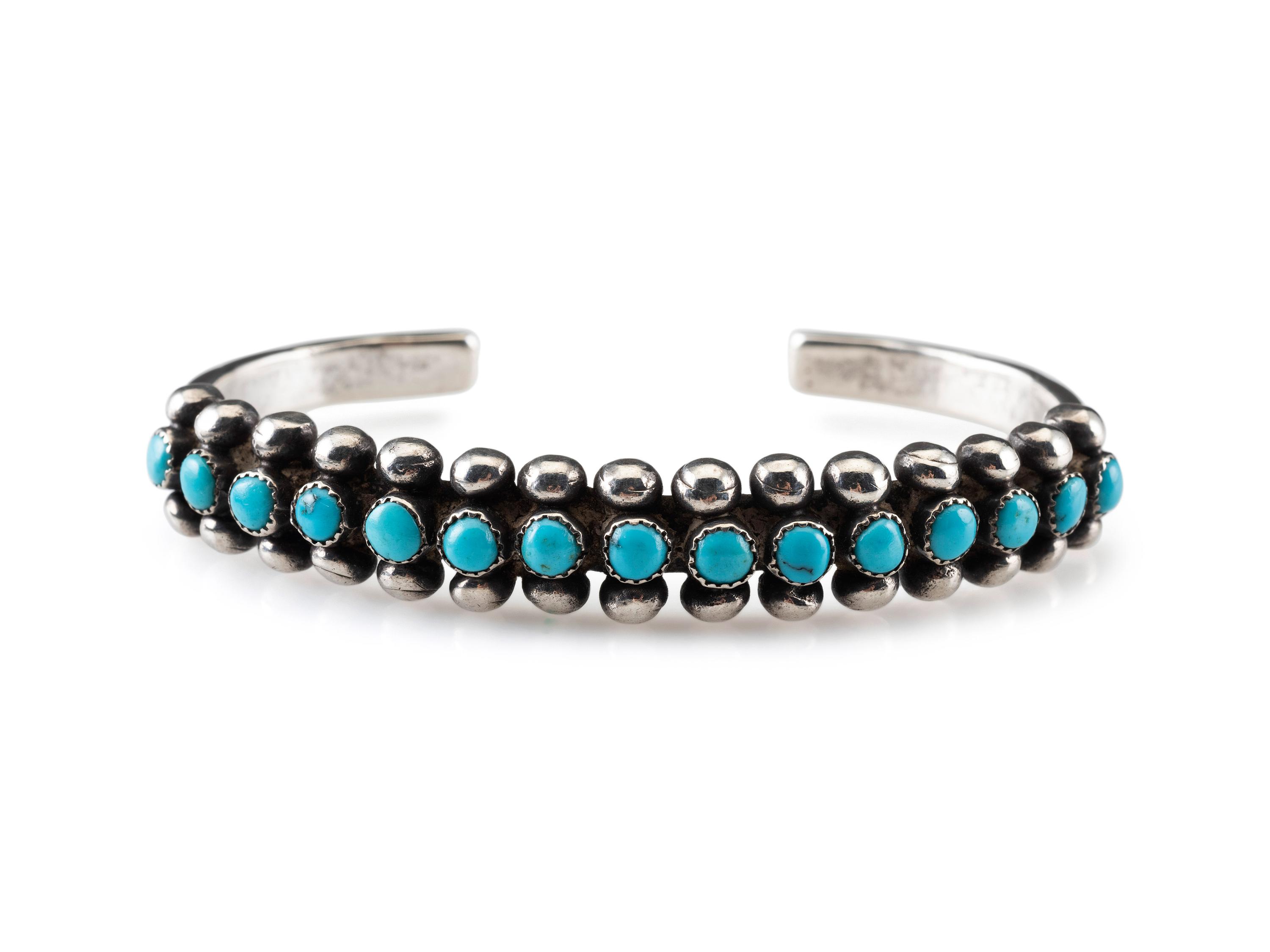 Navajo or Zuni Silver and Turquoise Cuff Bracelet