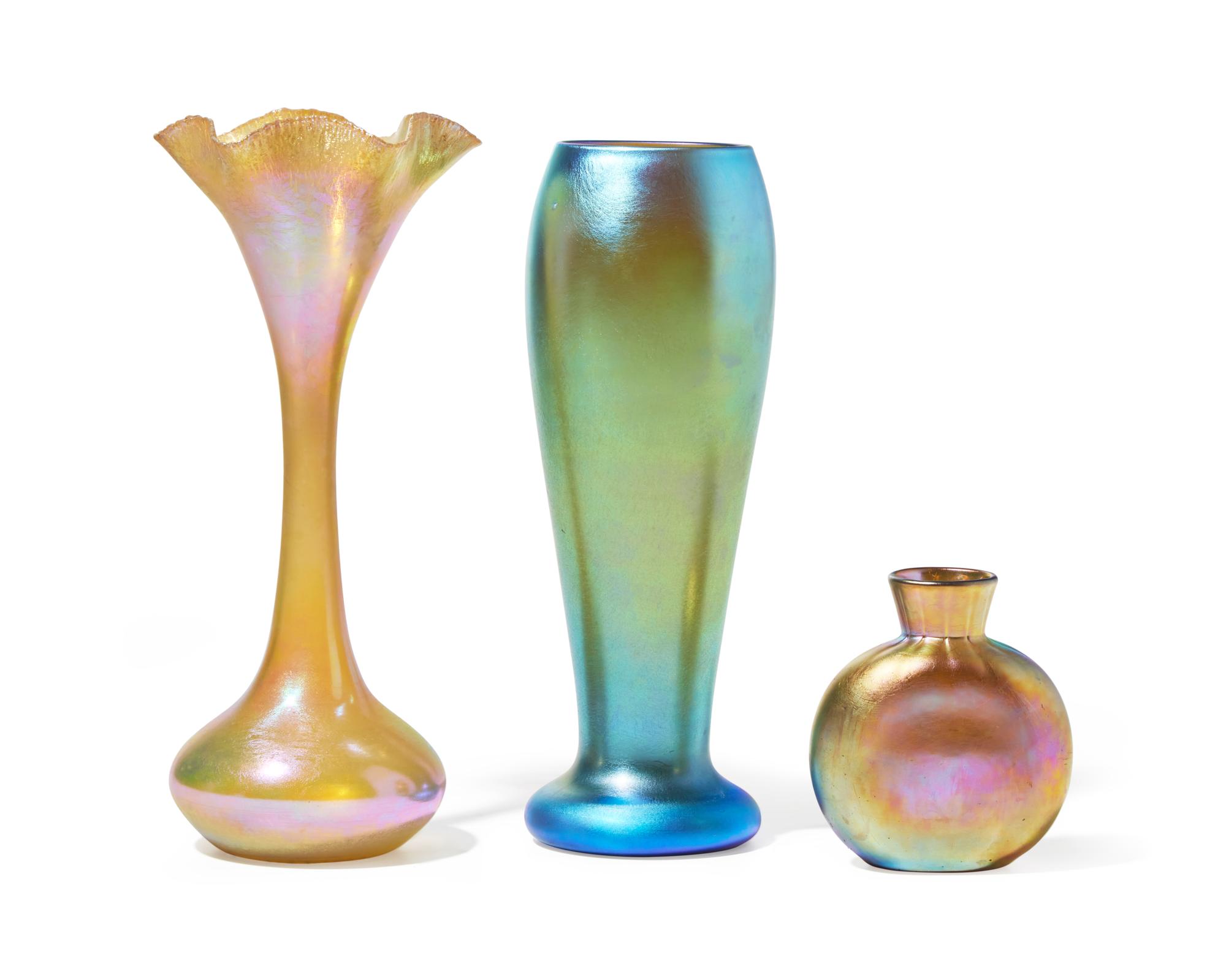 Group of Three Aurene Glass Vases