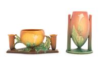 Two Roseville Thornapple Pottery Articles Height of first 8 1/4 inches.