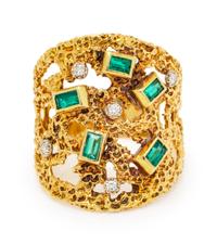 An 18 Karat Yellow Gold, Emerald and Diamond Ring,