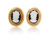 A Pair of 14 Karat Yellow Gold and Onyx Cameo Cufflinks, 11.10 dwts.