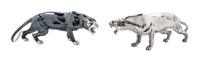 A Pair of Italian Silver Table Ornaments, 20th Century, each in the form of a striding panther.