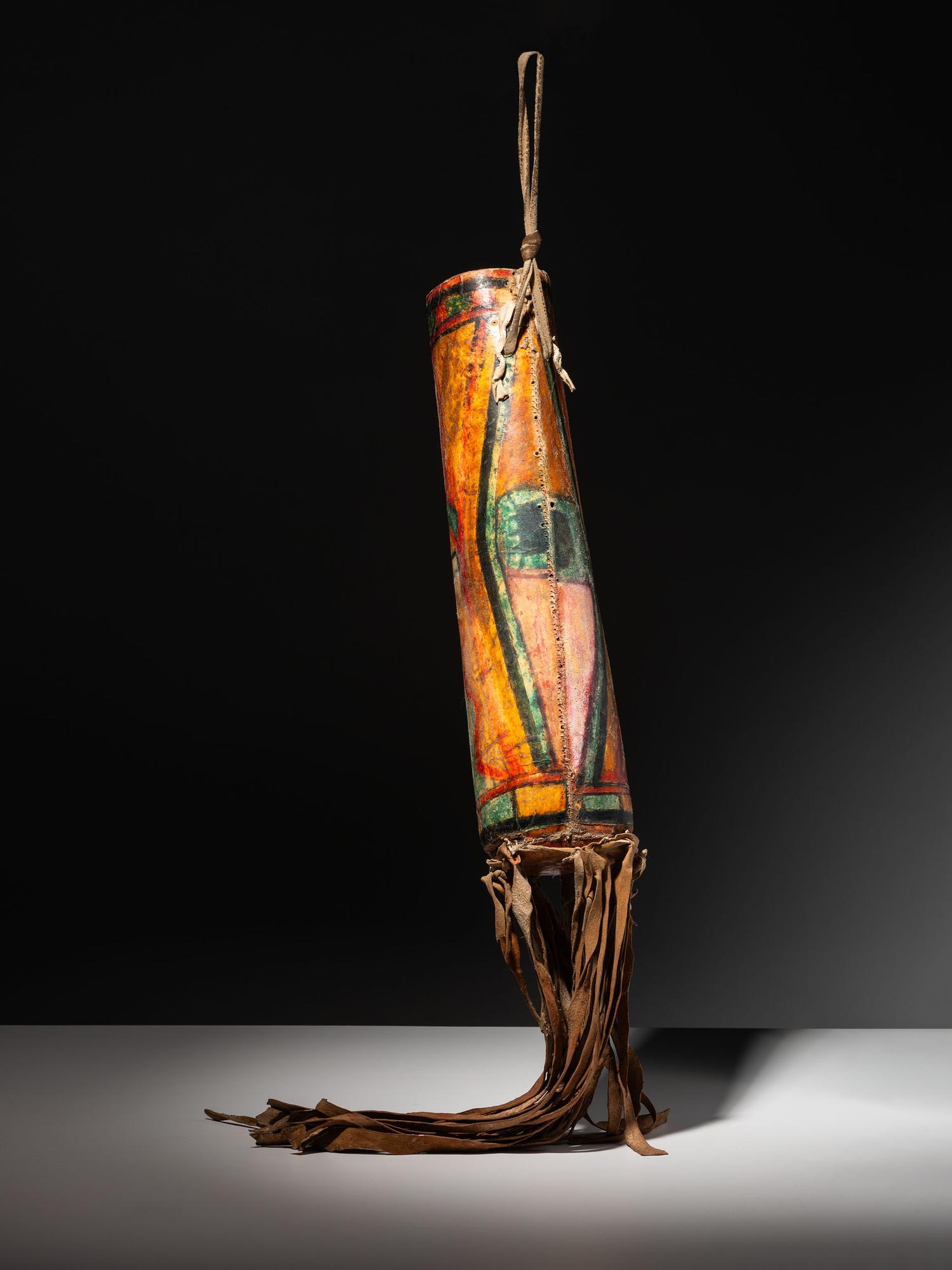 Cheyenne Parfleche Cylinder, with Pueblo Overpaint