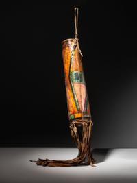 Cheyenne Parfleche Cylinder, with Pueblo Overpaint