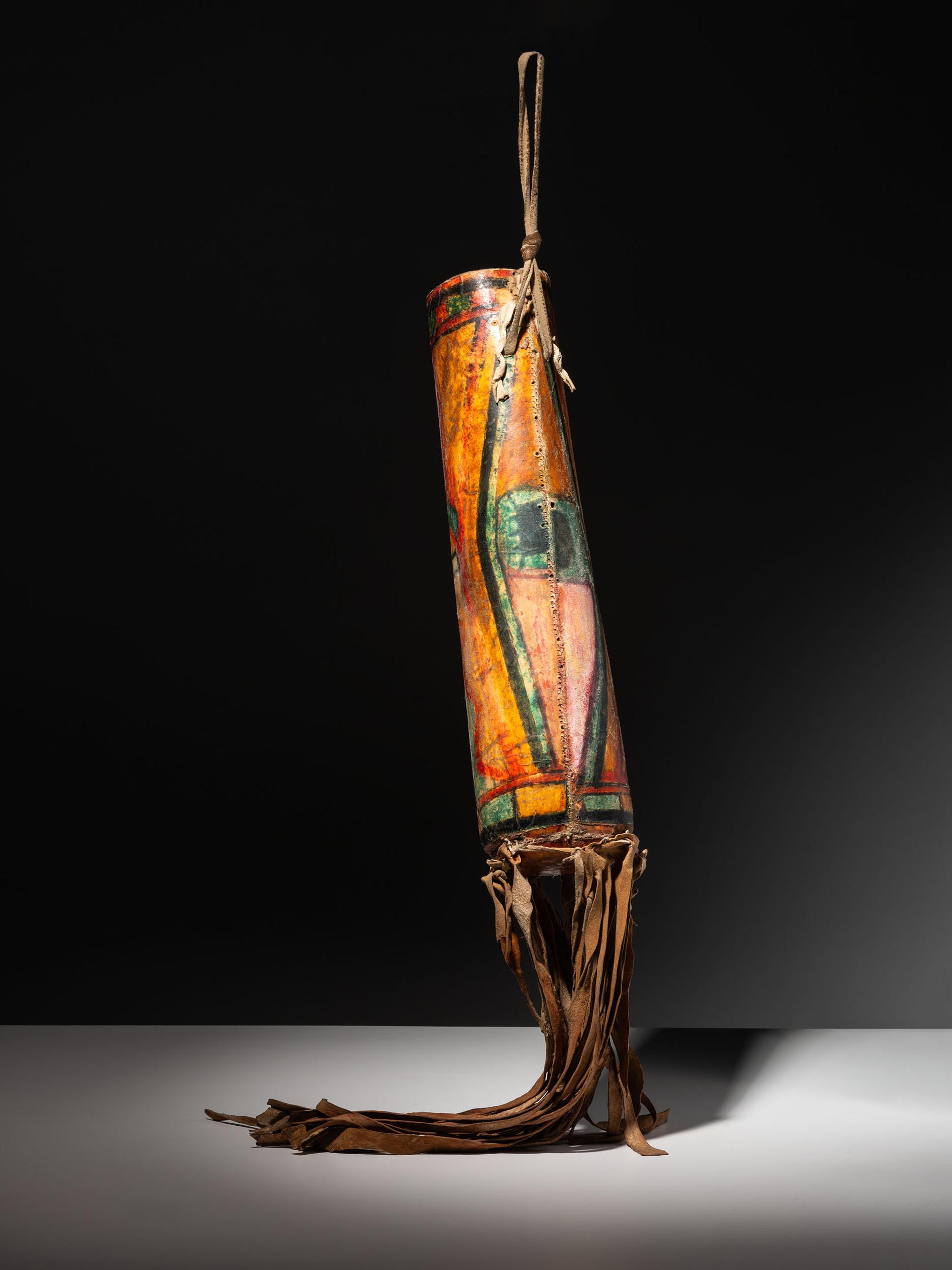Cheyenne Parfleche Cylinder, with Pueblo Overpaint
