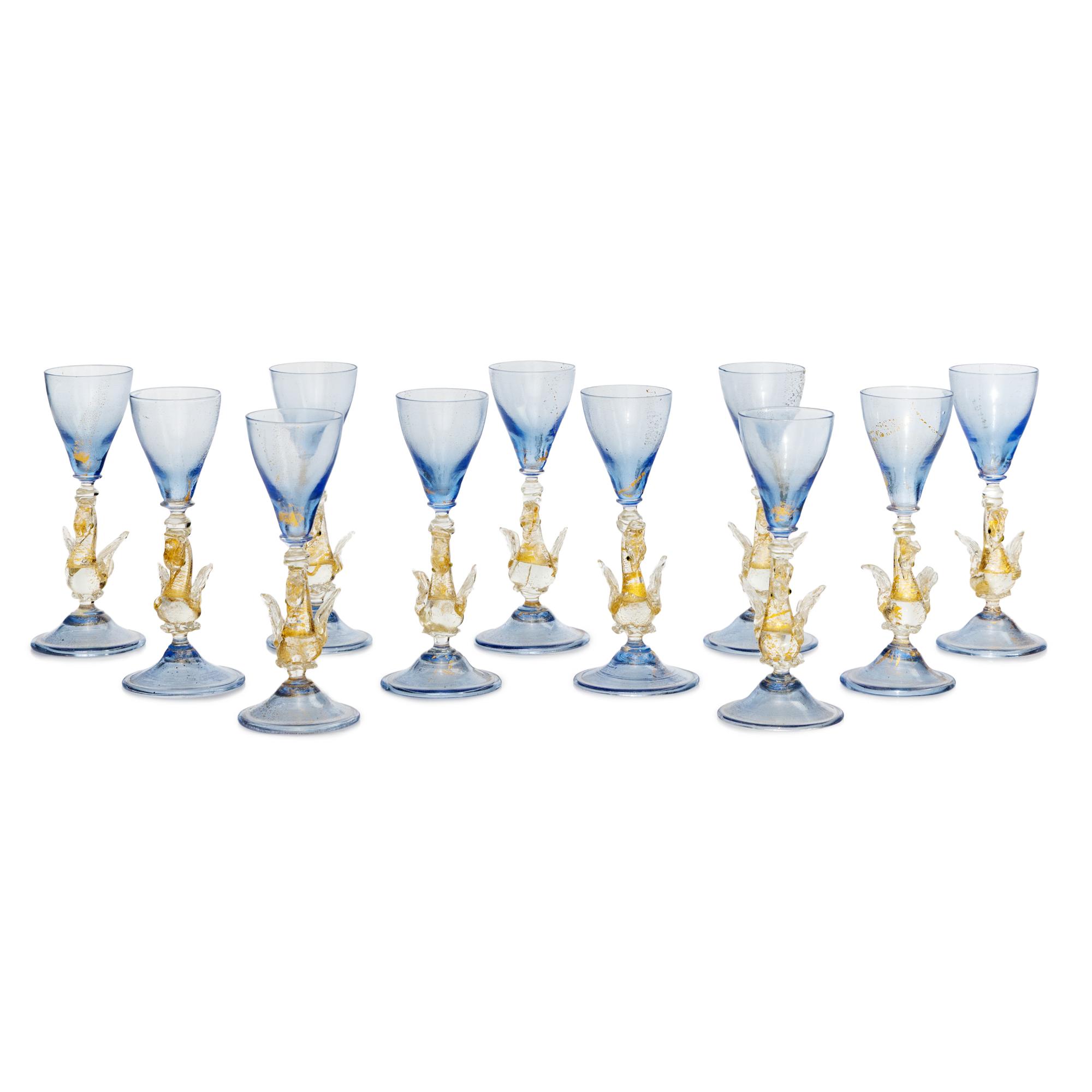 A Set of Eleven Murano Glass Cordials