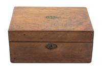 An English Burlwood Box Height 4 7/8 x width 10 3/4 x depth 7 3/4 inches. — 19TH CENTURY
