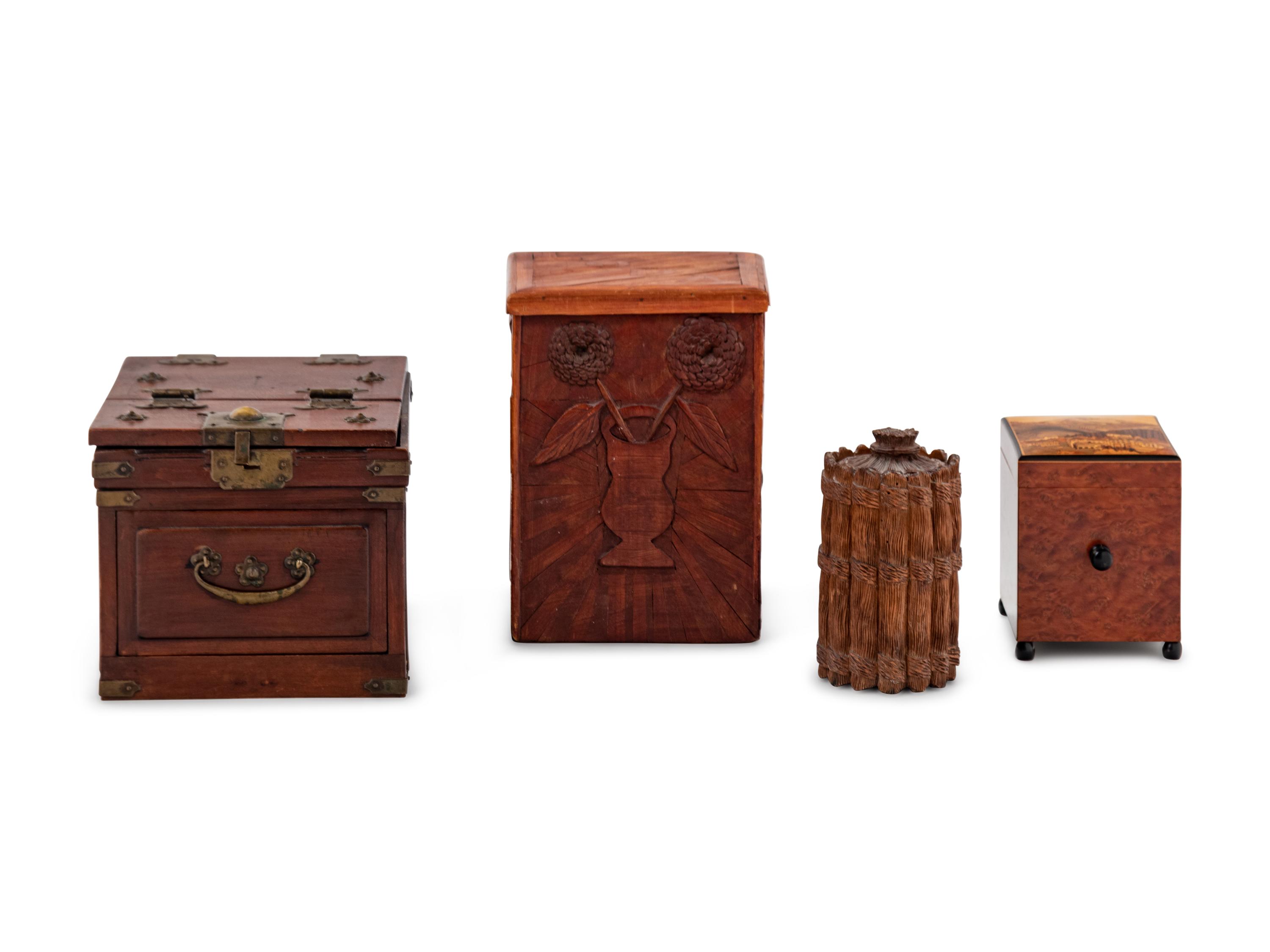 A Japanese Dressing Chest, a Tea Caddy, a Carved Box and a Continental Musical Humidor