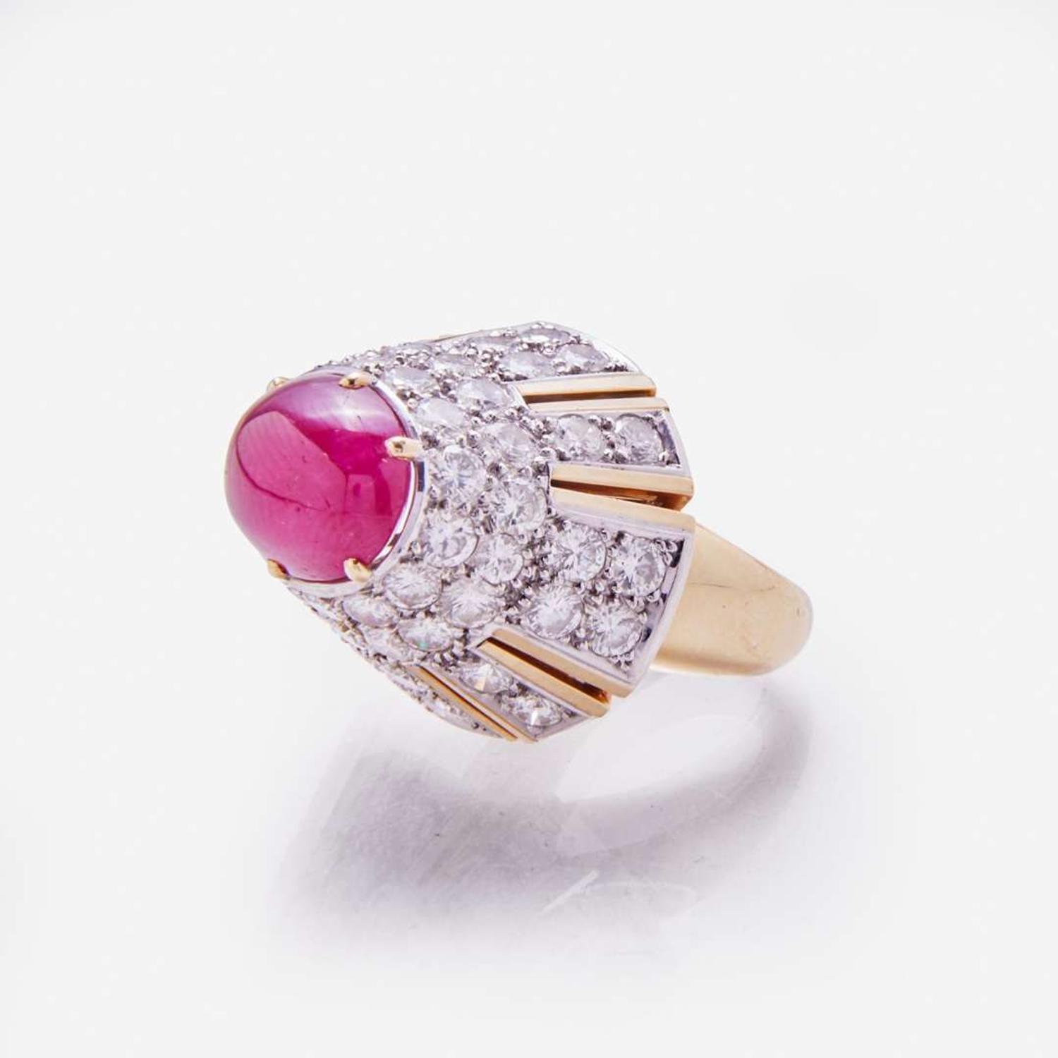 A 14K Gold, Ruby, and Diamond Ring