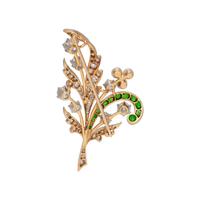 EDWARDIAN, DIAMOND, DEMANTOID GARNET AND PEARL BROOCH