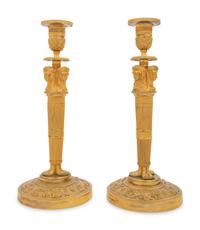 A Pair of Empire Gilt Bronze Candlesticks