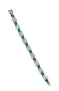 A White Gold, Simulated Emerald and Diamond Bracelet, 12.50 dwts.