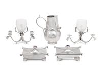 Five Castor Cooper Pewter Table Articles