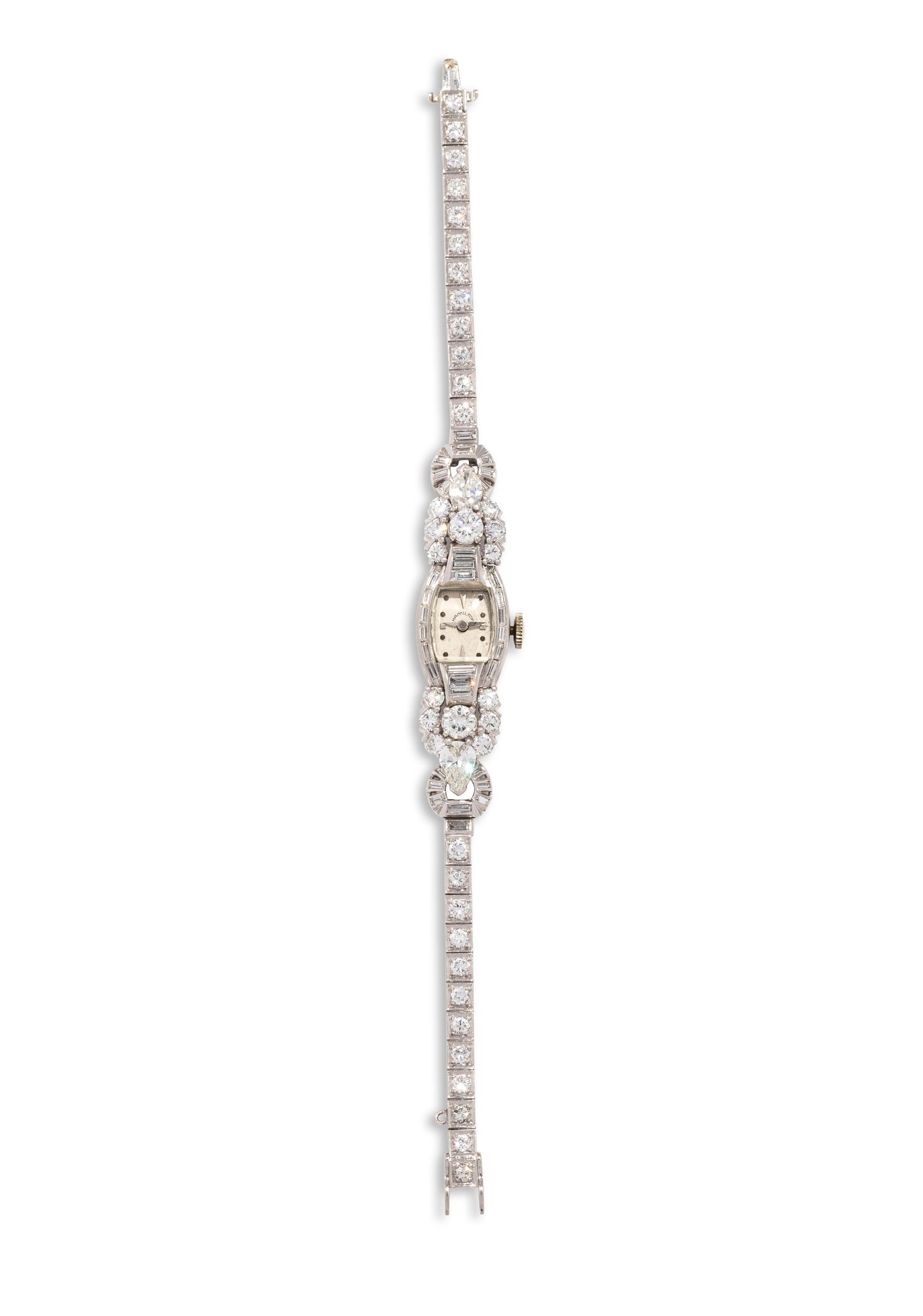 HAMILTON, PLATINUM AND DIAMOND WRISTWATCH