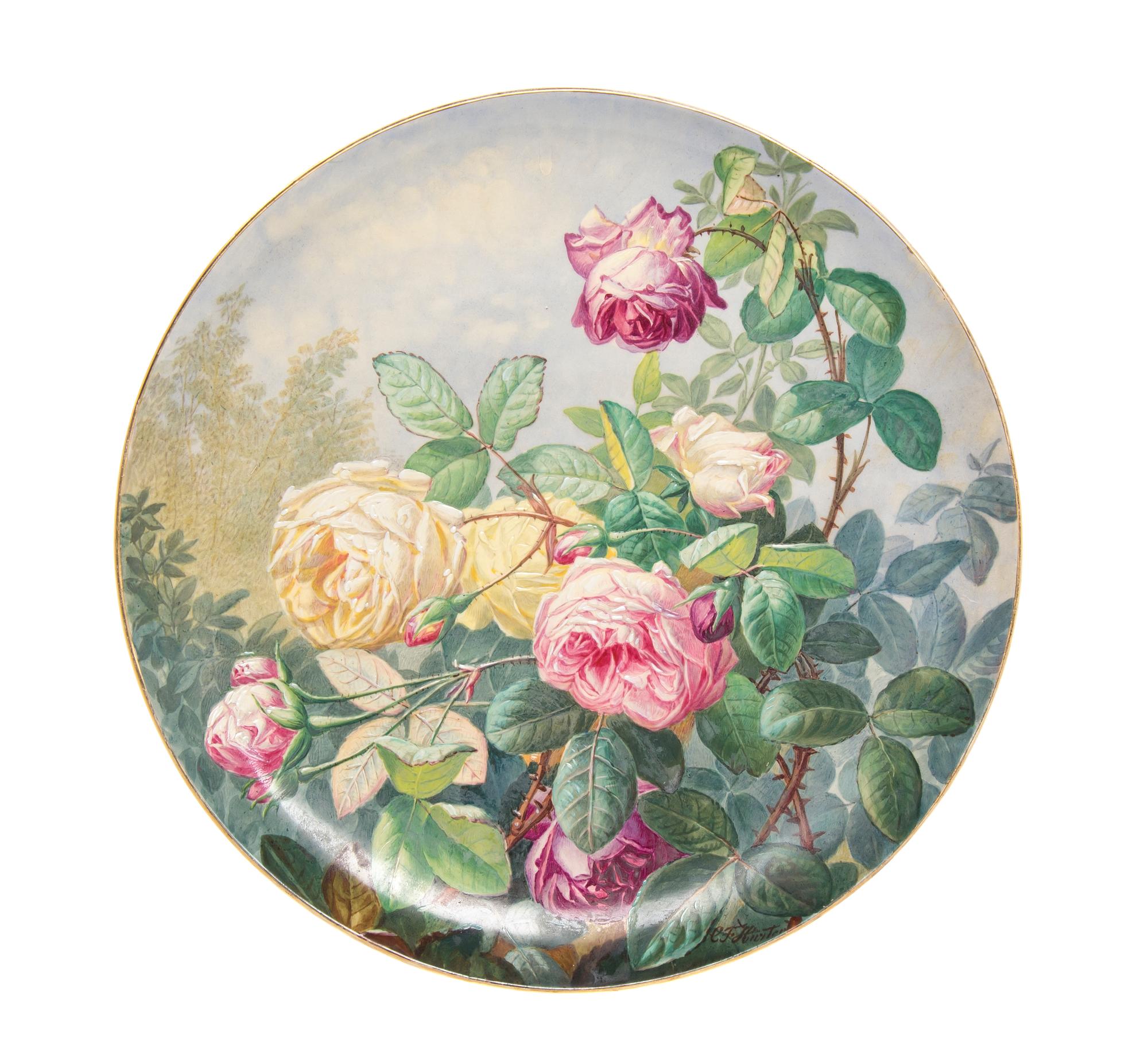 An English Ceramic Charger, Charles Ferdinand Hurten (1820-1901), Diameter 16 1/8 inches.