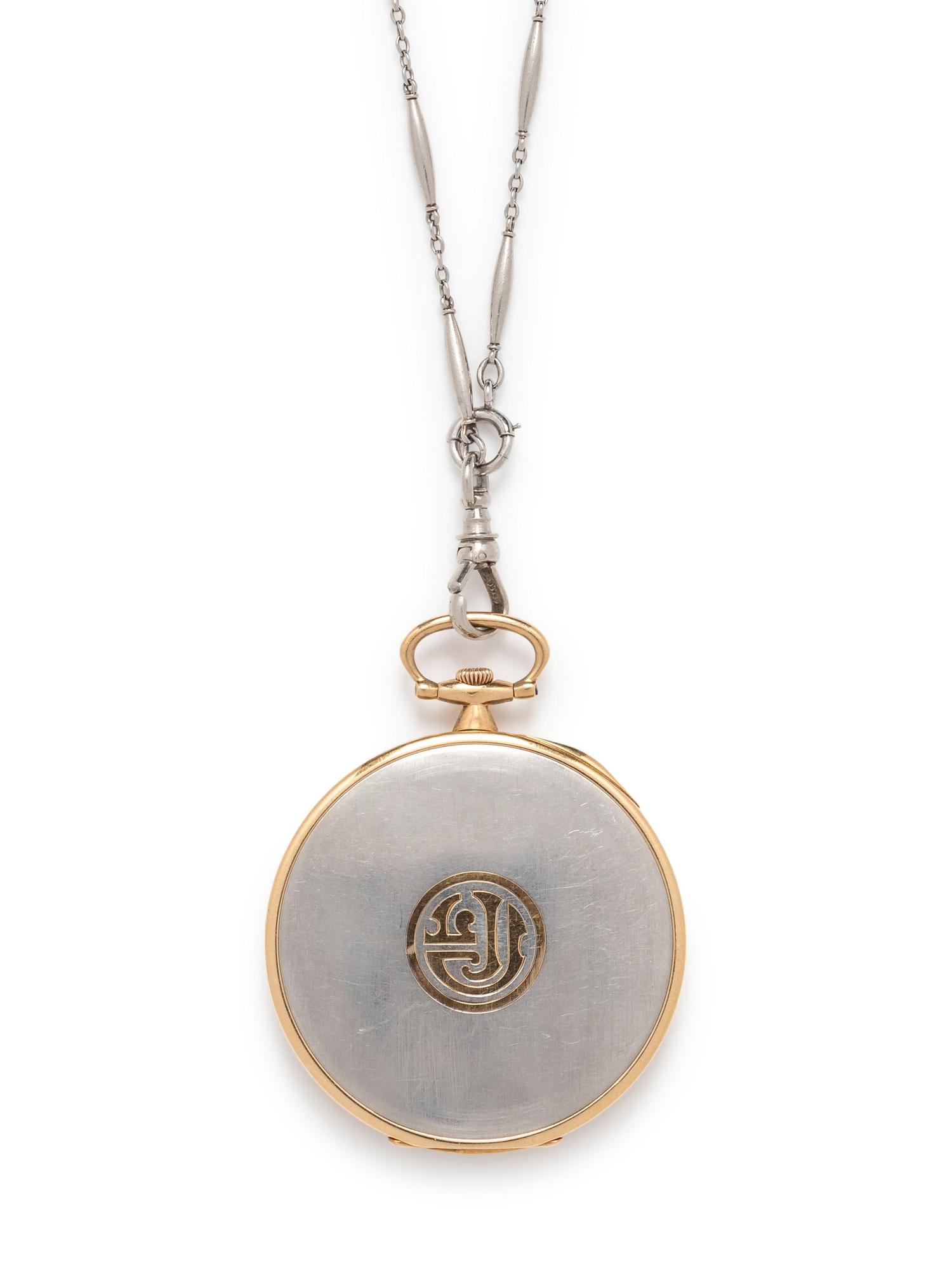 Tiffany & Co., Art Deco, Platinum Open Face Pocket Watch with Fob Chain