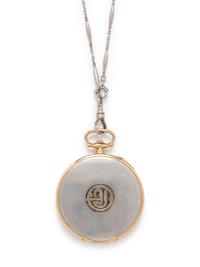 Tiffany & Co., Art Deco, Platinum Open Face Pocket Watch with Fob Chain