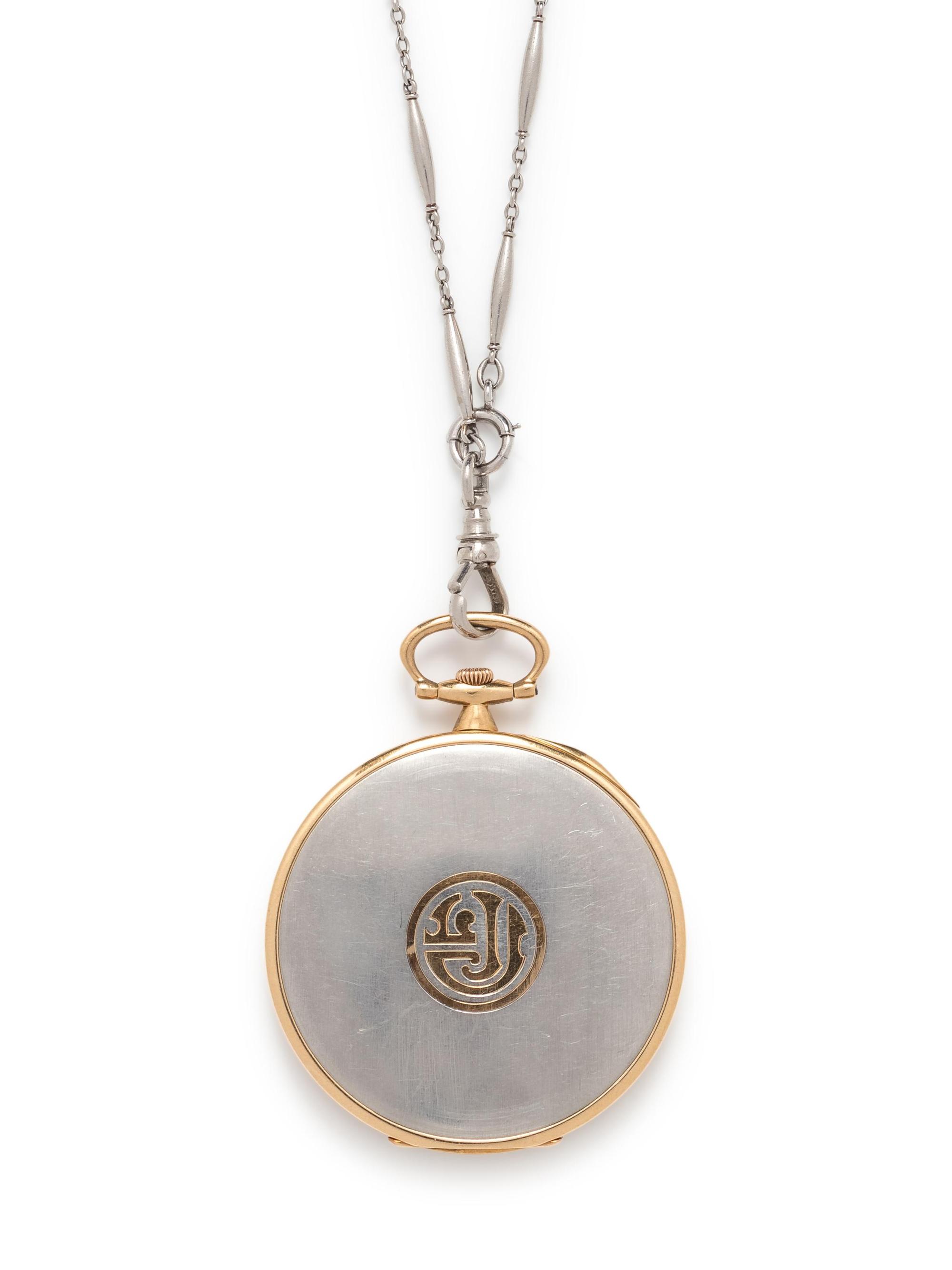 Tiffany & Co., Art Deco, Platinum Open Face Pocket Watch with Fob Chain