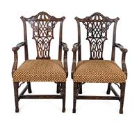 A Pair of Chinese Chippendale Style Mahogany Open Armchairs — 20TH CENTURY